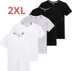 メンズ まとめ売り５枚 半袖 クルーネック Tシャツ 黒 白 グレー 無地2XL