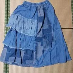 デニムパッチワークフレアスカート