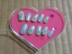 特注☆ネイルチップ (つけ爪) 　水色　薔薇