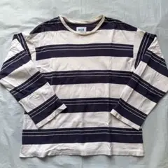【C品】KIIT ボーダー Tシャツ 黄ばみあり パープル 薄ピンク