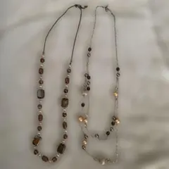 ブラウン・オレンジ系ビーズロングネックレス（2点セット）セーター等に