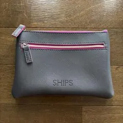 新品 未使用 SHIPS ポーチ グレー ピンク ファスナー付きのサムネイル