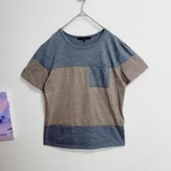 YEVS イーブス　Tシャツ　カットソー　バイカラー　ミックスカラー　青　茶色のサムネイル