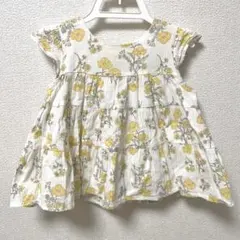 petit main 楊柳チュニック イエロー 花柄 80