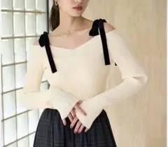 SNIDEL ショルダーリボンオフショルニットプルオーバー