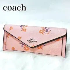 コーチ 長財布 フラップ エンベロープ ピンク 花柄 リボン フローラルのサムネイル