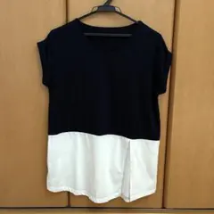 異素材切り替え バイカラー チュニック カットソー Tシャツ スリットのサムネイル