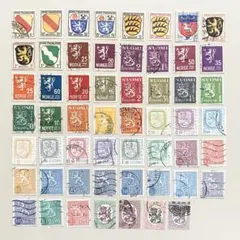 外国切手55枚（フィンランド、ノルウェー、フランス：紋章）