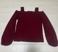 one way ワンウェイ　オフショルダー　リブニット　バックリボン　ボルドー