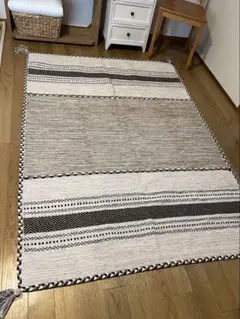 サヤンサヤン インドキリム手織りラグマット インド綿 アイボリー 130×190