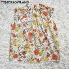 美品✨トゥモローランド マルシェフラワープリントウェーブネックブラウス オレンジ