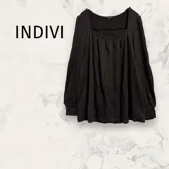 INDIVI インディヴィ ウールカットソー スクエアネック 無地 オフィス系