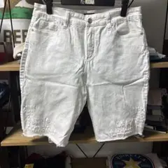【025】NYDJ デニムショートパンツ　L ホワイト　ストレッチ