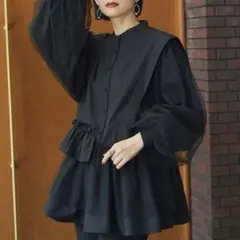美品RUIRUE BOUTIQUE チュールスリーブ アシメフリルブラウス LLのサムネイル