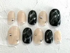 240.マーブルネイル　スモーク　シアー　地雷　韓国　個性派　スタッズ　春ネイル