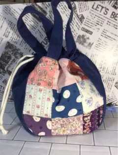 北欧柄 巾着バック　2Way  トートバッグ　 ハンドメイド パッチワーク