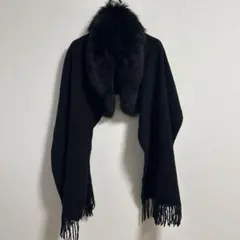 AMACA ファー付きショール ストールブラック黒アマカ フォックスカシミア三陽