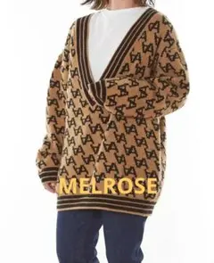 美品　MELROSE　エース　ロゴ　Vネック　ジャガード　ニット　プルオーバー
