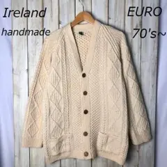 70s～ 北欧 アイルランド製 手編み 厚手ウールケーブルニットカーディガン