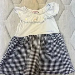 miki HOUSE 水色 ギンガムチェック ワンピース 80