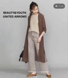 【oa28】BEAUTY&YOUTH シアークレープロングカーディガン 茶羽織りのサムネイル