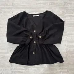 【美品】GRL 黒 Vネックペポラムブラウス フリーサイズ