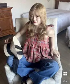 《最終値下げ》nugu チェックリボンブラウス