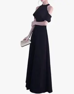 黒ドレス キャバロングドレス マキシ丈 オフショル