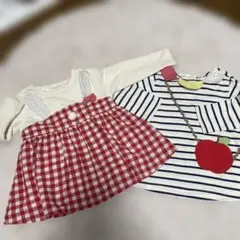 BABY CHEER 赤チェックチュニックとストライプTシャツセット