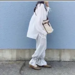 um サテンパンツ グレー系 裾しぼり ワイド ポケット付 フリー