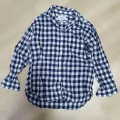 relume ネイビー白　チェック柄　長袖シャツ　サイズ1 リネン100