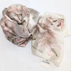 未使用/タグ付 ピエールカルダン 大判シルクスカーフ 花柄 日本製