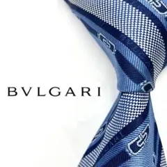◆美品◆BVLGARI ネクタイ 青色 ストライプ柄 ロゴ オシャレ