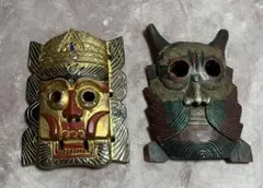 木彫り お面 3点セット 壁掛け 魔除け オブジェ アジアン エスニック
