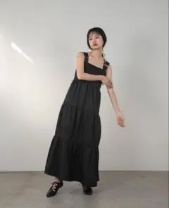 amiur typewriter belt tiered ops ワンピース 黒のサムネイル