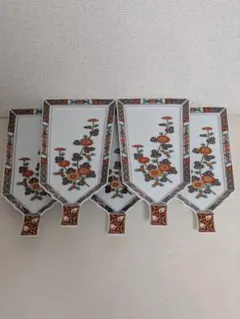 美濃焼　庫山窯　羽子板皿　菊花金彩模様　5枚セット　未使用美品