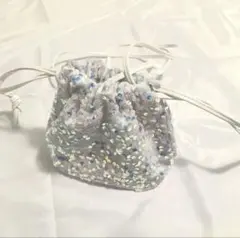 ビーズ装飾ドローストリングショルダーバッグ