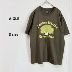 AIGLE エーグル　カットソー　S カーキ　半袖　プリントTシャツ