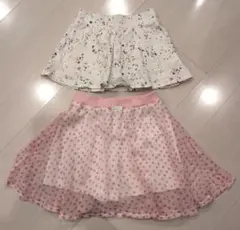 キッズ スカート 2枚セット 120 130 インナーパンツ付き フレア ハート