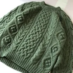 美品　SEAHOP 肉厚ケーブル編み　ニット セーター オリーブグリーン　M～L