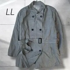 ワコール　ダブルブレストトレンチコート　千鳥柄　白黒　ウール100% LLサイズ