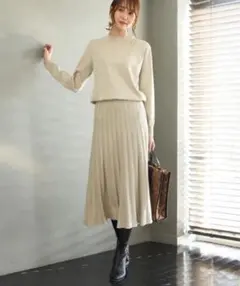 ROPEPICNIC ロペピクニック クルーネックプリーツニットワンピース