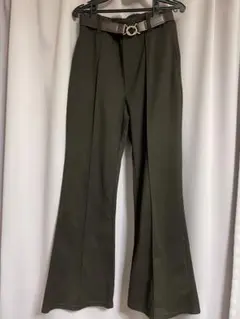 しまむら FLASH BLUE ベルト付 フレアパンツ Lサイズ 茶