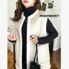 美品【モーメントプラス】フェイクレザー×フェイクムートンベスト　ベージュ×白　M