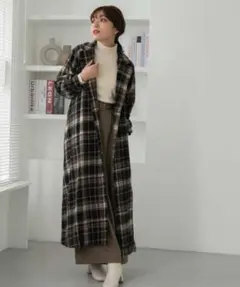 fifth フィフス　 チェックロングガウンコート　ブラック　チェック