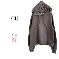 GU【M】長袖パーカー フード付き グレー系 厚手 裏起毛 暖かい 秋冬コーデ