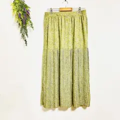 ✨美品✨AYA【LL】花柄プリーツロングスカート 緑色 デザインお洒落