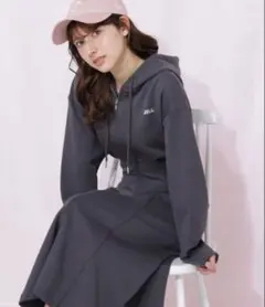 JILLSTUART ダイバーフーディーロングワンピース グレー