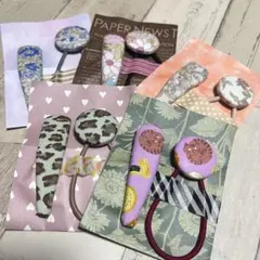 M4★ハンドメイドヘアアクセサリー まとめ売り　くるみボタンヘアゴム セット