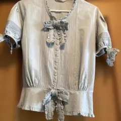 INGEBORG インゲボルグ☆ドット柄 半袖ブラウス フリル 刺繍 ベージュ 